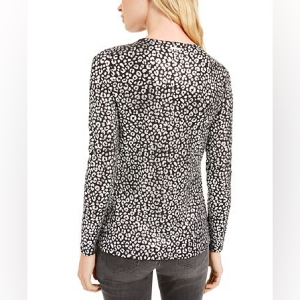 Michael Michael Kors MK Leopard Scoop Neck Draped Front 3/4 Dolman Sleeve Top